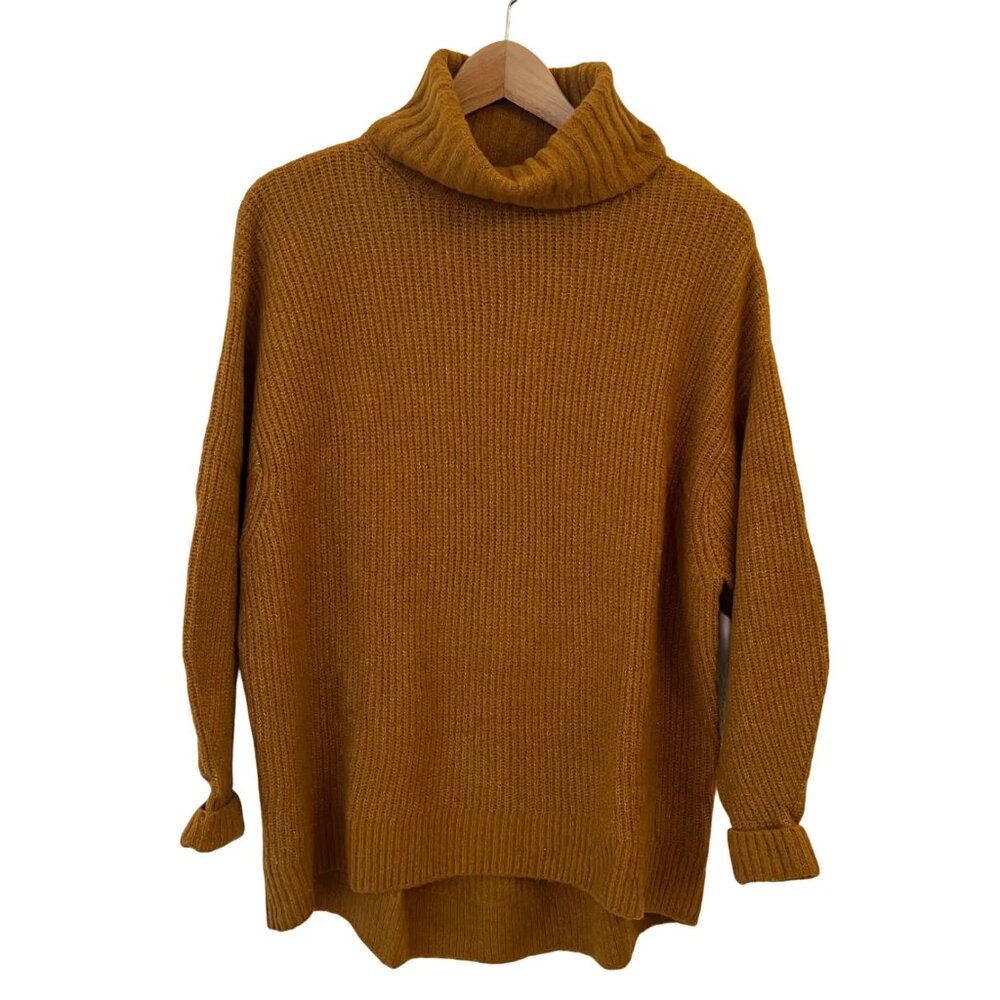 & Other Stories Shaker Knit Tunic Turtleneck Sweater XS Burnt Orange Wool Blend‎